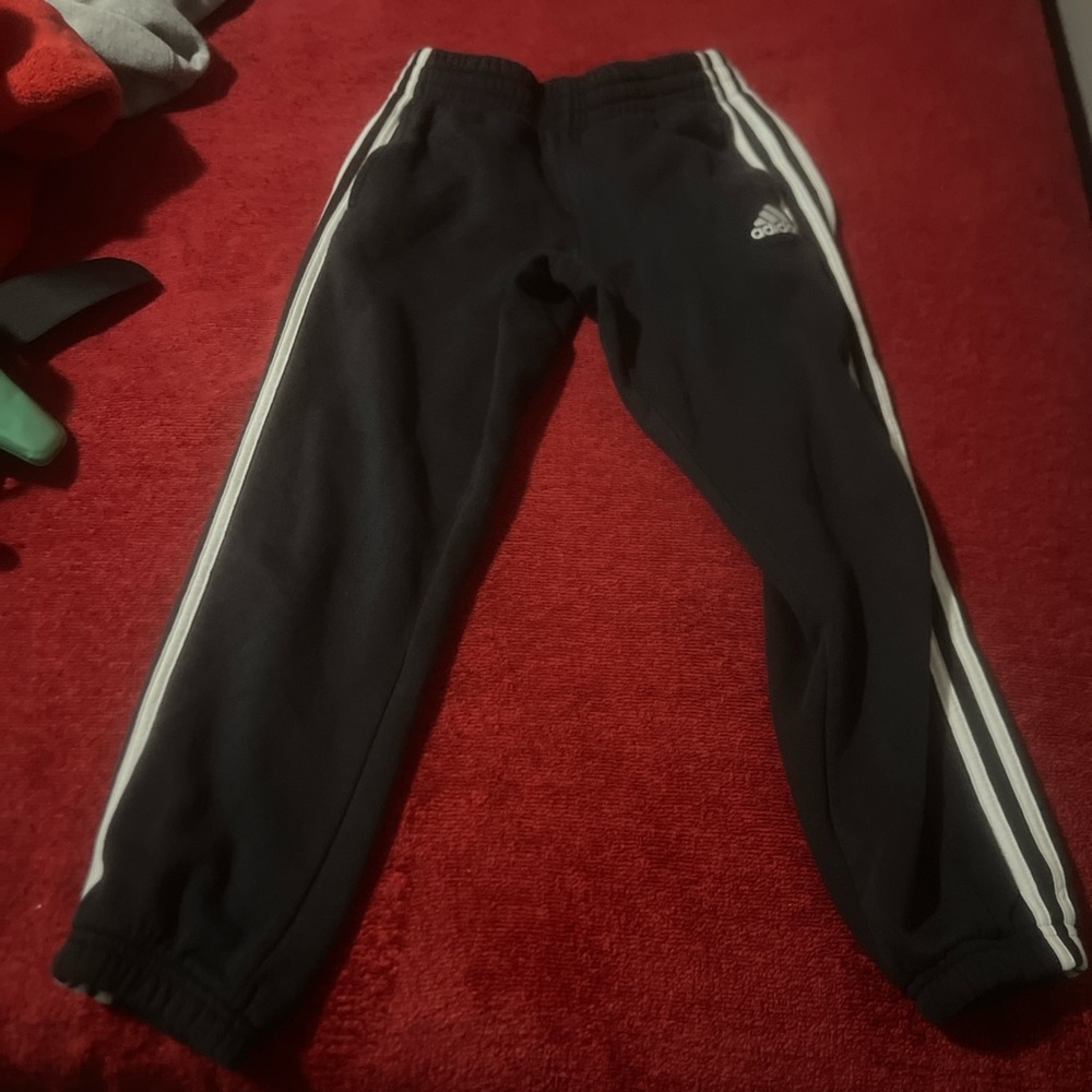 Adidas Kids Black Joggers with White Stripes